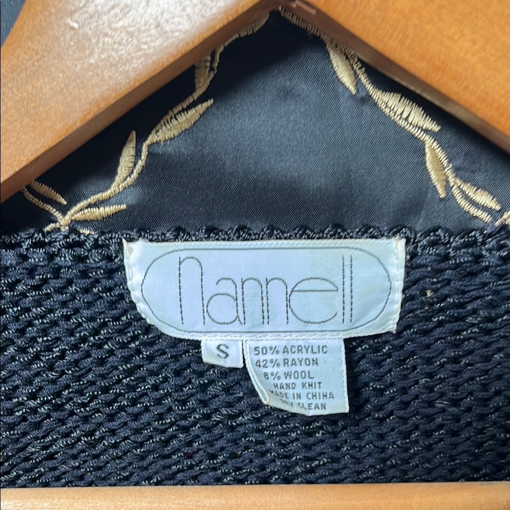 Vintage Nannell  Black V-Neck Sweater with Embellished Design Size S/M - Picture 7 of 7